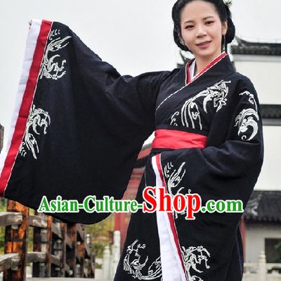 Chinese Black Hanfu Clothing Complete Set for Women