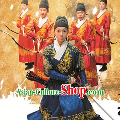 Ancient Chinese Ming Dynasty Bodyguard Costumes and Hat Full Set for Men