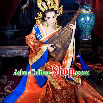 Traditional Chinese Ancient Queen Costumes and Hair Accessories Complete Set