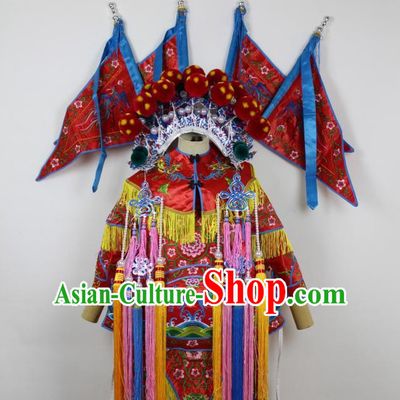Chinese Ancient Mu Guiying Armor Costumes and Hat Complete Set for Kids