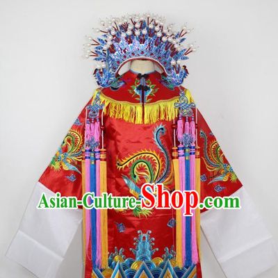 Chinese Ancient Wedding Opera Costumes and Hat Complete Set for Kids