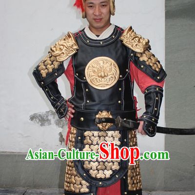 Chinese Ancient Warrior Armor Costumes and Helmet Complete Set for Men