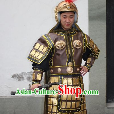 Chinese Ancient General Armor Costumes and Helmet Complete Set for Men