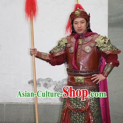 Chinese Ancient Warrior Armor Costumes and Helmet Complete Set for Men