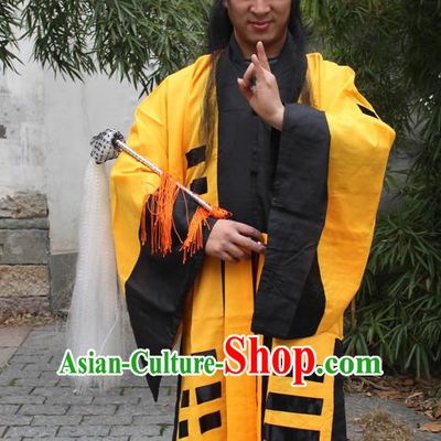 Chinese Ancient Taoist Costumes and Hat Complete Set for Men