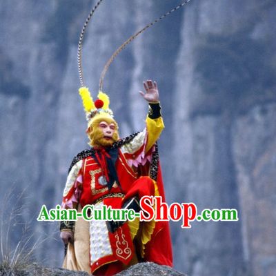 Chinese Traditonal Sun Wukong Monkey King Costumes and Hair Accessories Complete Set