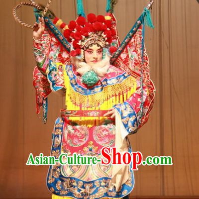 Chinese Traditonal Beijing Opera Wu Tan Costumes and Hair Accessories Complete Set