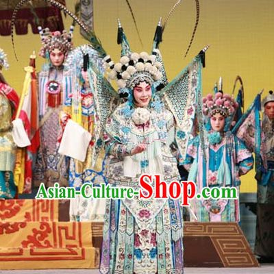 Chinese Traditonal Beijing Opera Wu Tan Costumes and Hair Accessories Complete Set