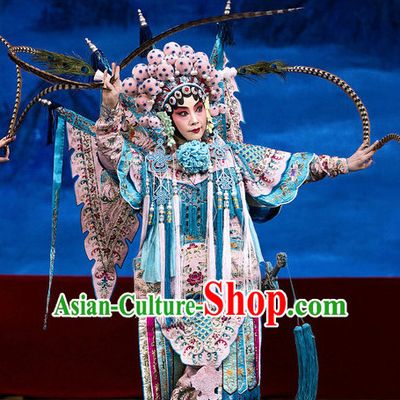 Chinese Traditonal Beijing Opera Wu Tan Costumes and Hair Accessories Complete Set