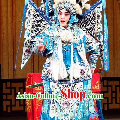 Chinese Traditonal Beijing Opera Wu Tan Costumes and Hair Accessories Complete Set