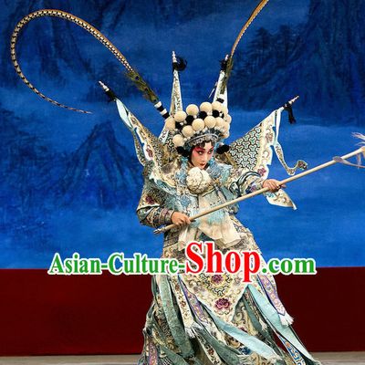 Ancient Chinese Traditonal Beijing Opera Wu Tan Costumes and Helmet Complete Set