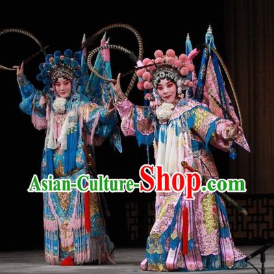 Chinese Traditonal Beijing Opera Wu Tan Costumes and Helmet Complete Set