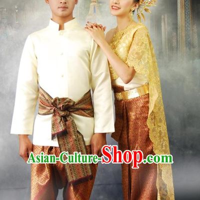 Traditional Thailand Customs Husband and Wife Clothes 2 Sets