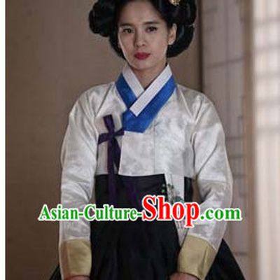 Ancient Korean Hanbok Suit and Black Wigs Hair Accessories Complete Set