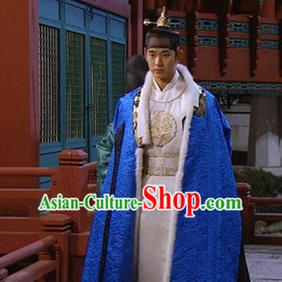 Ancient Korean Emperor Dragon Costumes Mantle and Headwear Complete Set