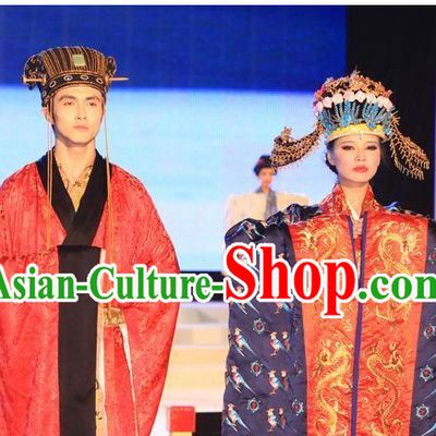 Ancient Emperor and Empress Clothes and Hats 2 Sets