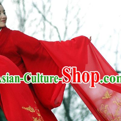 Ancient Red Wide Sleeves Hanfu Butterfly Costumes