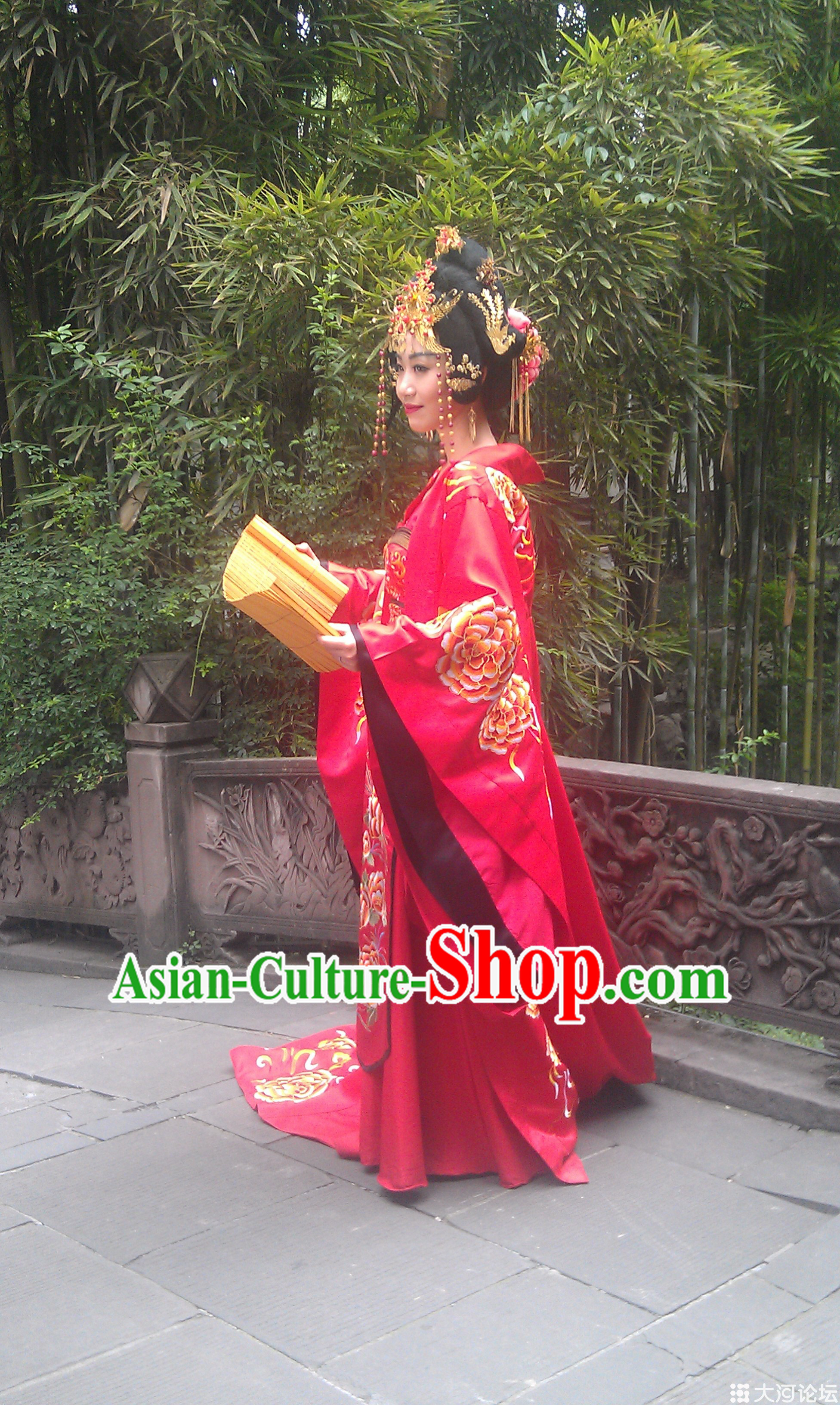 Ancient Red Bridal Dresses and Phoenix Accessories Complete Set for Women Ancient Red Bridal Dresses and Phoenix Accessories Complete Set for Women