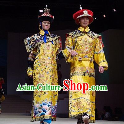 Qing Dynasty Emperor and Empress Imperial Clothing and Hats Two Complete Sets