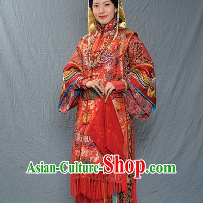 Chinese Ancient Imperial Empress Wedding Dresses and Phoenix Hat Complete Set