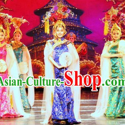 Blue Qing Style Dress and Hair Decorations for Women