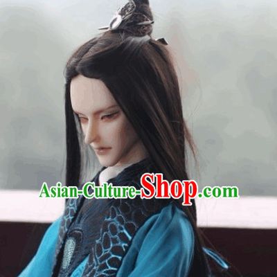 Ancient Asian Black Wigs and Hairpin for Men