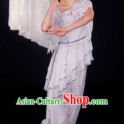 Chinese Pure White Dance Costumes and Headwear Complete Set for Women