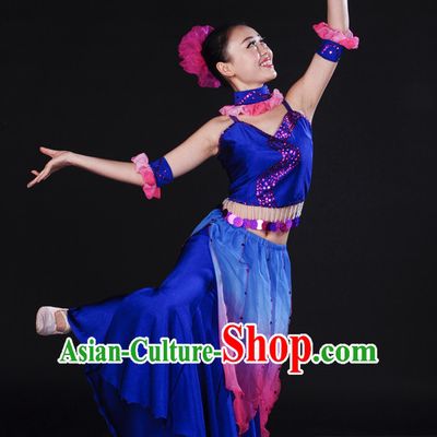 Asian Deep Blue Ocean Dancewear and Headwear Complete Set for Women