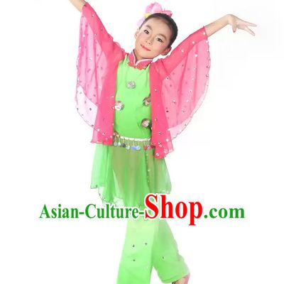 Wide Wings Fan Dance Folk Dance Costume Uniform for Kids