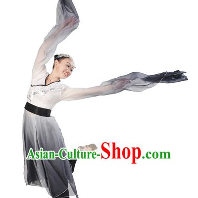 Water Sleeves Color Transition Hanfu Costume and Headpieces Complete Set for Women.