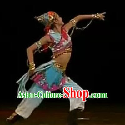 Chinese Minority Dance Costume and Hat Complete Set