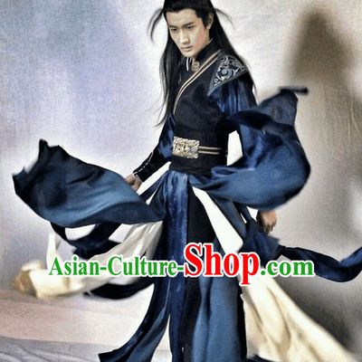 Ancient Wuxia Gong Fu Swordsman Long Robe Clothes Complete Set for Men