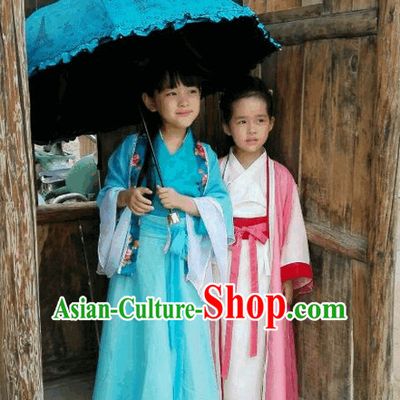 Ancient China Blue Hanfu Clothes for Kids