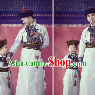 Mongolian Clothing and Hats 2 Sets for Father and Son