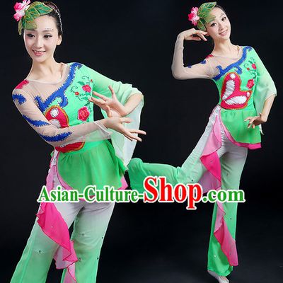 Chinese New Yer Gala Fan Dance Costume and Headwear Compelte Set