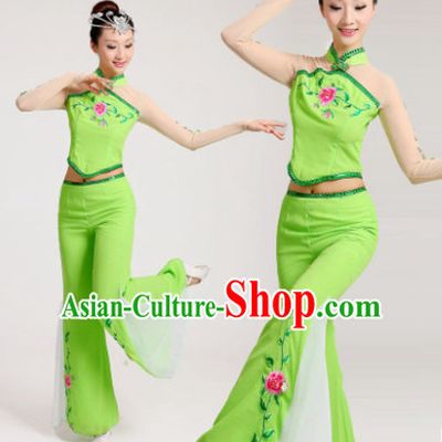 Chinese New Yer Gala Jasmine Flowers Fan Dance Costume and Head Pieces Compelte Set