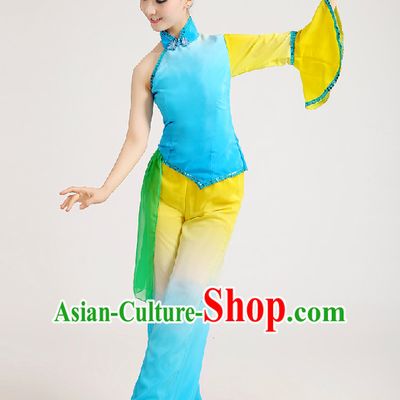 Chinese Festival Celebration Fan Group Dance Costume and Hair Jewelry