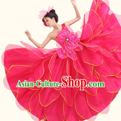 Red Chinese Ballroom Dancing Wholesale Clothing Dance Costumes Dancewear Dance Clothes and Headpieces Complete Set for Women
