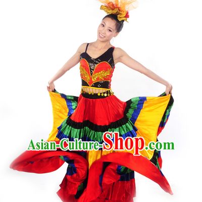 Chinese Minority Yi Dance Clothes Costume Uniforms for Women