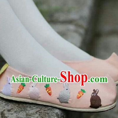 Ancient Style Pink Rabbit Female Handmade Shoes