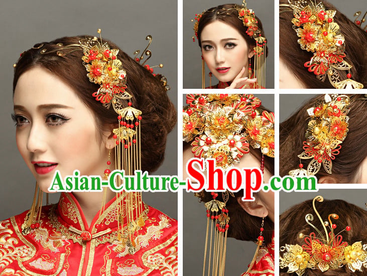 Chinese wedding dress traditional bridal costumes and hair accessories