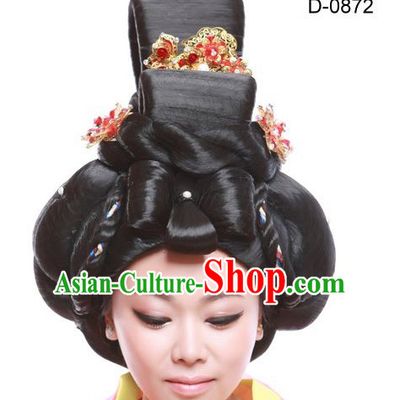 Tang Dynasty Chinese Ancient Queen Hair extensions Wigs Fascinators Toupee Hair Pieces Long Wigs and Accessories for Women