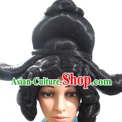 Chinese Ancient Queen Imperia Black Long Lady Hair extensions Wigs Fascinators Toupee Long Wigs Hair Pieces