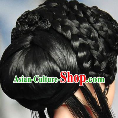 Chinese Black Wigs Tang Dynasty Lady Hair extensions Wigs Fascinators Toupee Long Wigs Hair Pieces Halloween Wigs