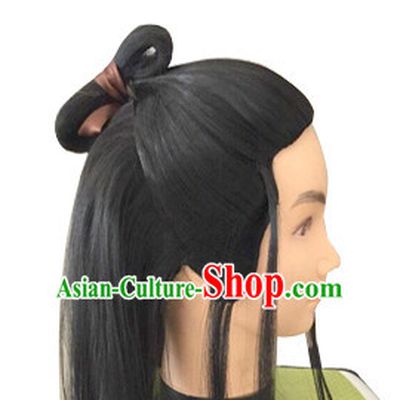 Chinese Ancient Male Halloween Black Long Wigs