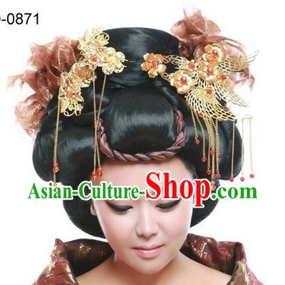 Chinese Classic Empress Black Long Wigs and Hair Jewelry for Women