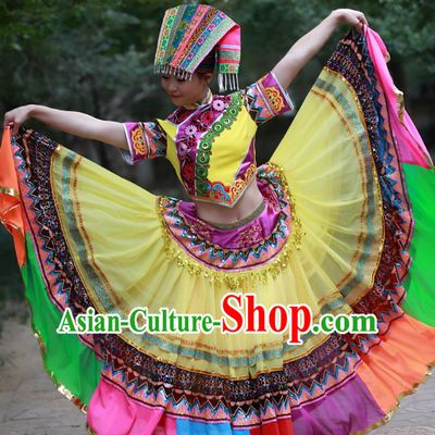 Chinese Ethnic Folk Dance Costume and Headdress Complete Set