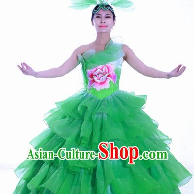 Chinese Made to Order Folk Dance Costume and Headpieces Complete Set