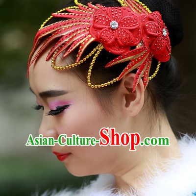 Red Chinese Folk Dance Headpieces