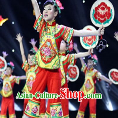 Chinese Quality Folk Dance Costume and Headwear Complete Set for Girls